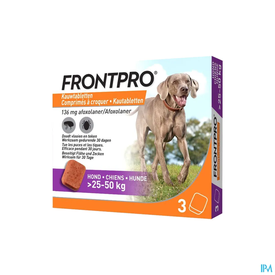 packshot van Frontpro Kauwtabletten 136 mg Hond >25-50kg 3 kauwtabletten