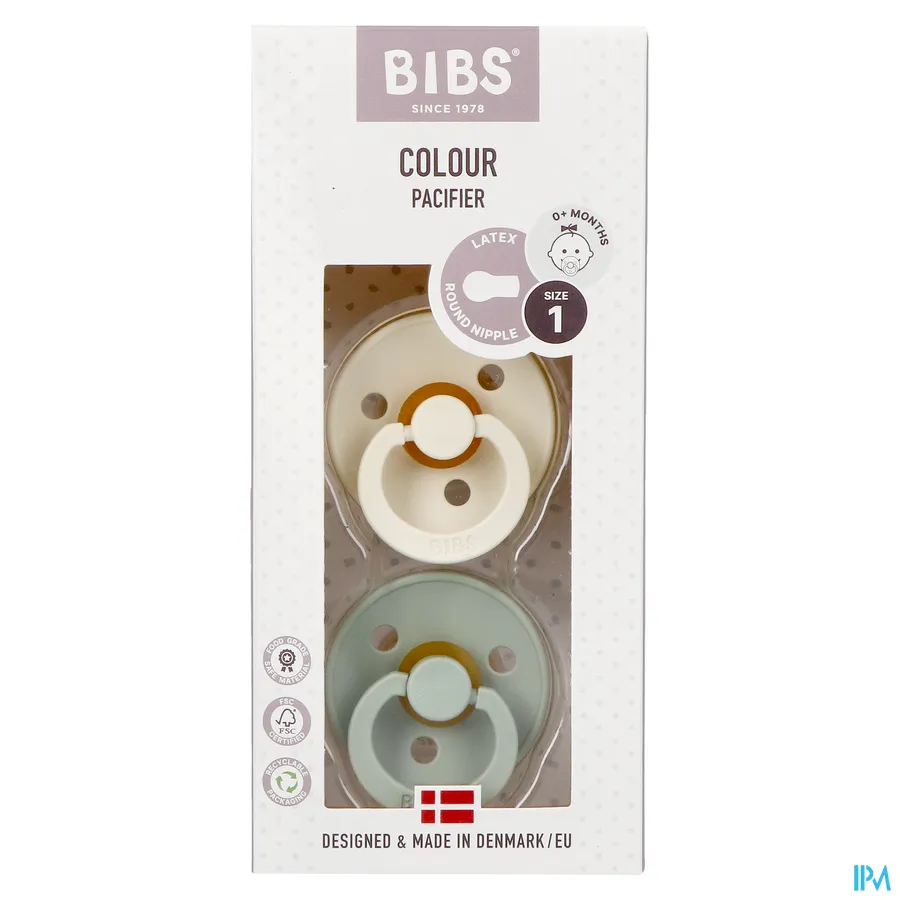 packshot van Bibs Fopspeen Duo Sage/Ivory 0-6 2 stuks