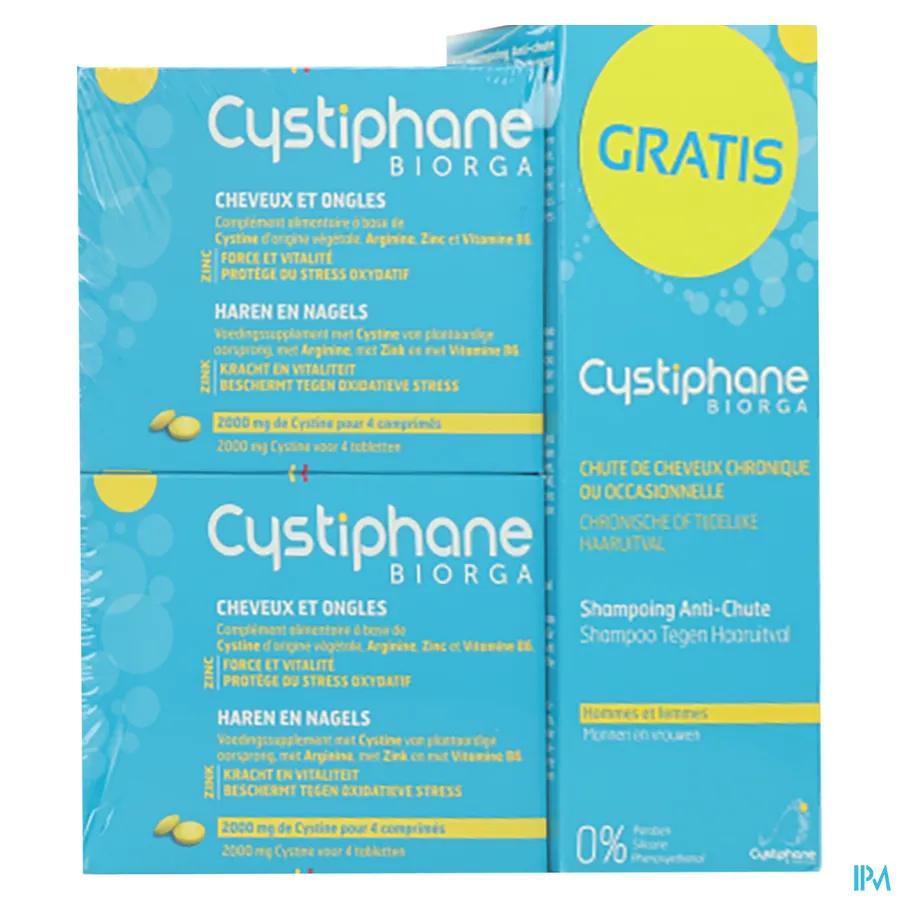packshot van Cystiphane Biorga voor Haren en Nagels Promoverpakking -Programma van 3 Maanden- 360 Tabletten