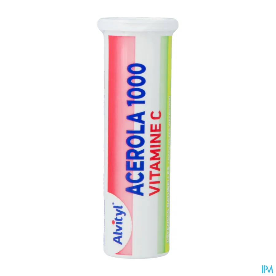 productshot van Alvityl Acerola 1000 Vitamine C voor Bijdrage aan de Natuurlijke Weerstand en Hulp bij Energiedipjes 30 Kauwtabletten met Kersensmaak