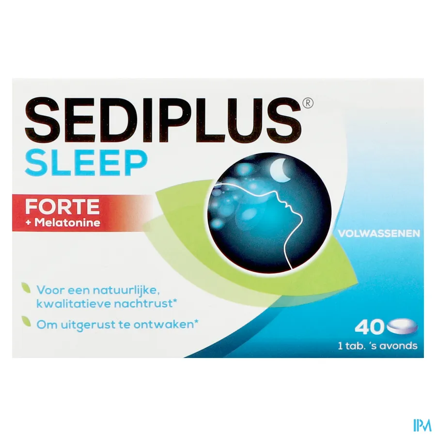 packshot van Sediplus Sleep Forte + Melatonine voor een Natuurlijke Kwalitatieve Nachtrust bij een Onrustige Slaap 40 Tabletten