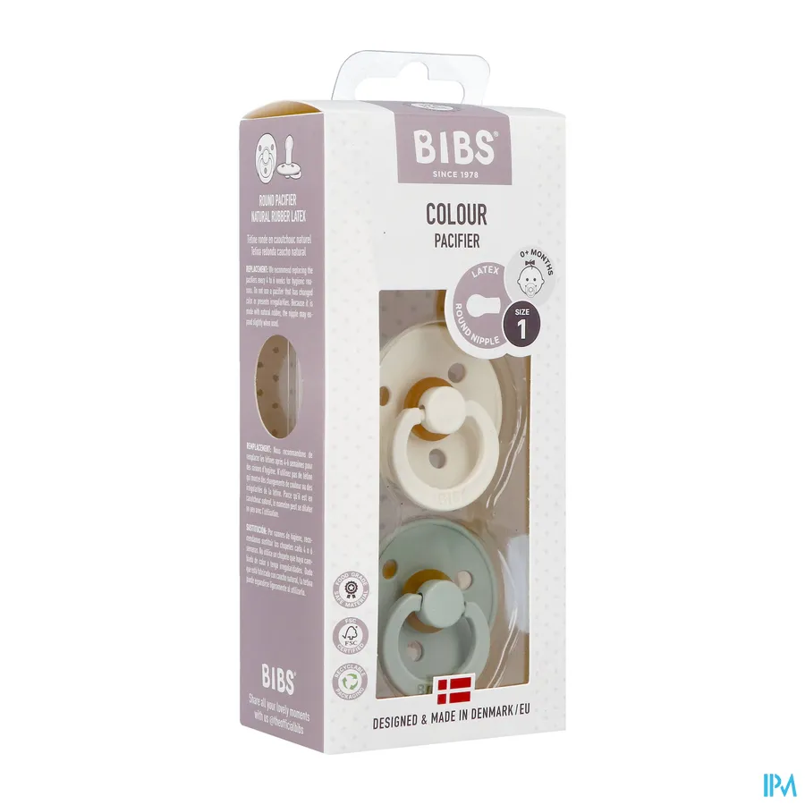 packshot van Bibs Fopspeen Duo Sage/Ivory 0-6 2 stuks