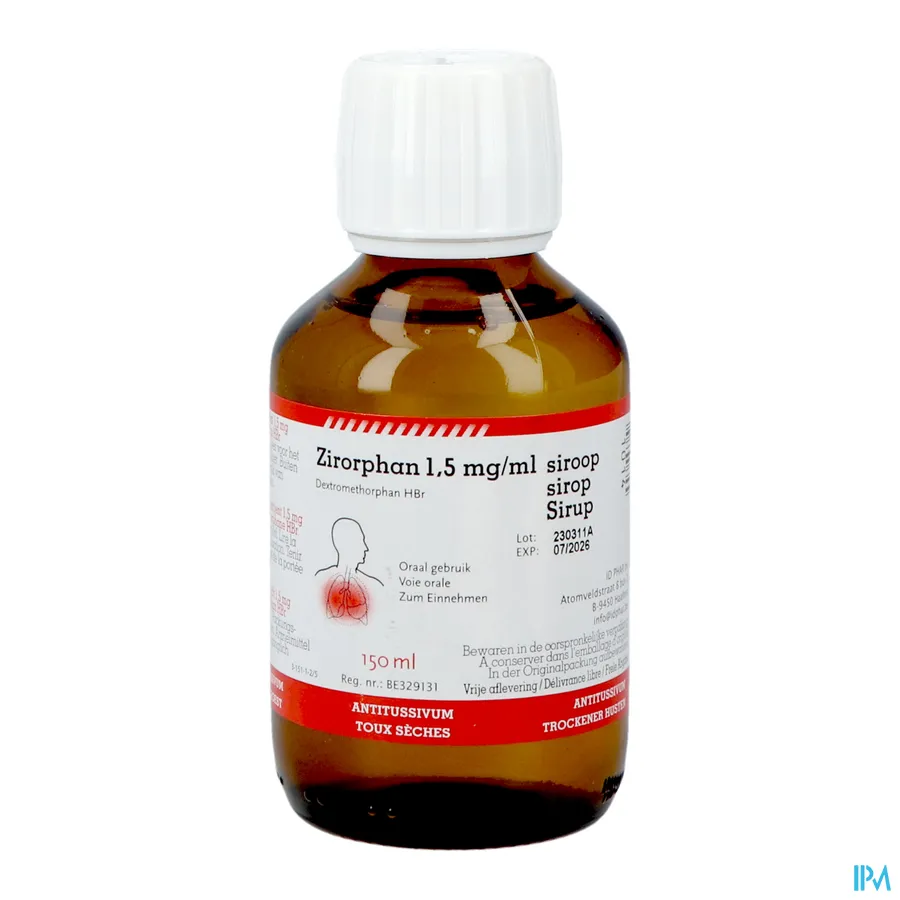 productshot van Zirorphan Suikervrije Siroop tegen Droge Hoest 150 ml
