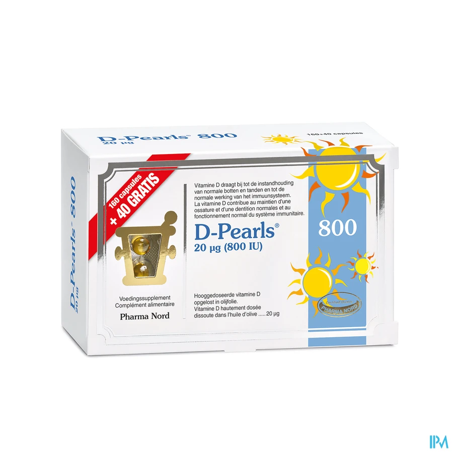 packshot van Pharma Nord D-Pearls 800 Promo 160 + 40 capsules