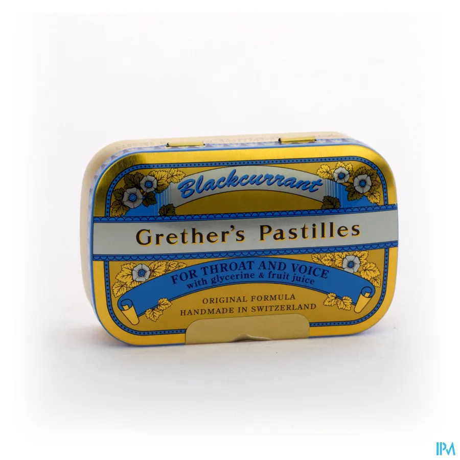 packshot van Grether's Pastilles Zwarte Bes Suikervrij in Blikken Doos 110 g