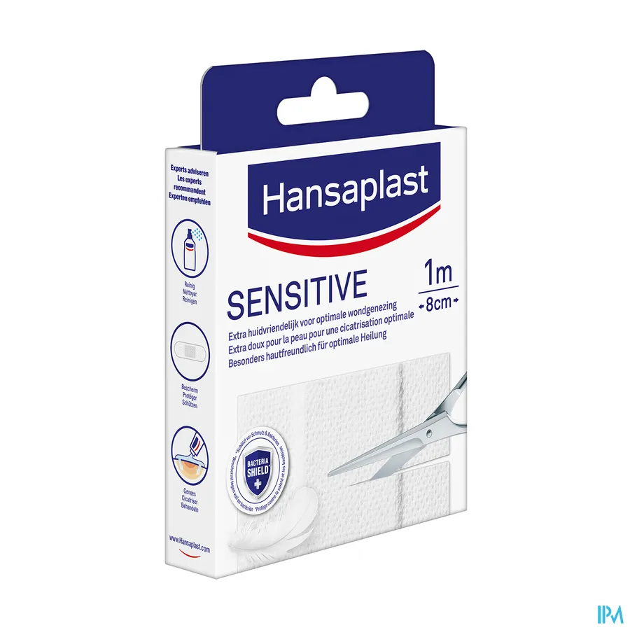 packshot van Hansaplast Sensitive Extra Huidvriendelijke Hypoallergene Pleister 1 m x 8 cm