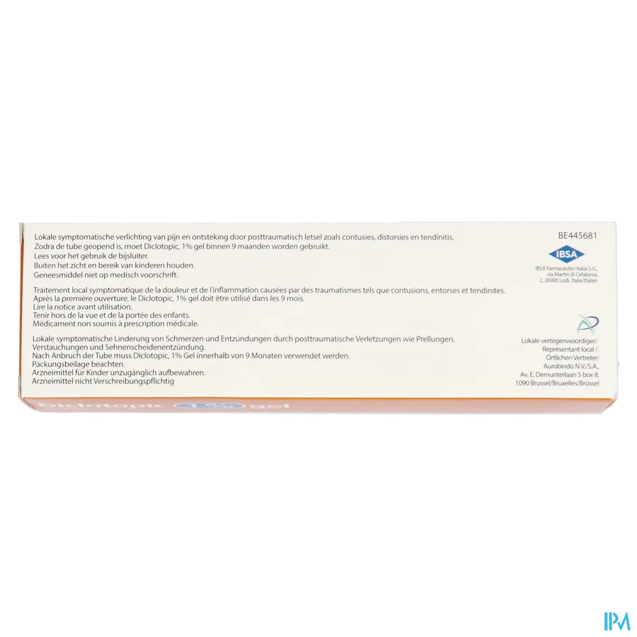 packshot van Diclotopic 1% Gel voor Verlichting van Pijn en Ontsteking Tube 100 g
