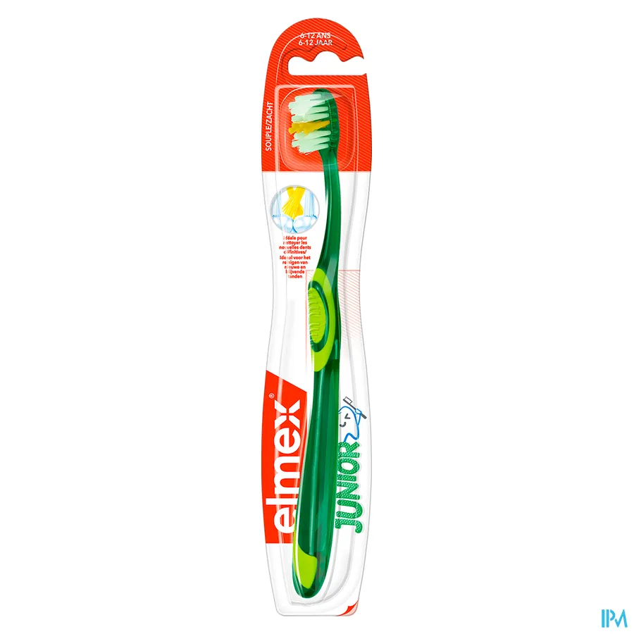 packshot van Elmex Junior Tandenborstel met Kleine Borstelkop en X-Haren voor Kinderen van 6-12 Jaar 1 Stuk