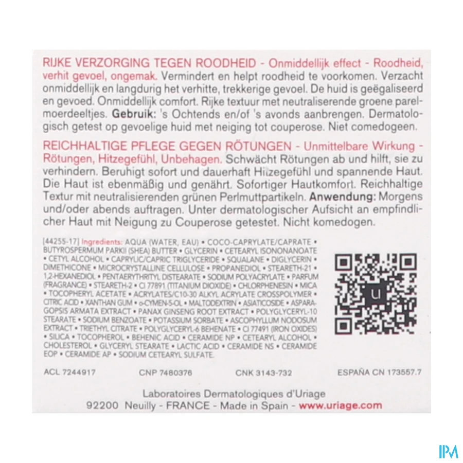 packshot van Uriage Roséliane Rijke Crème tegen Roodheid voor Droge Huid 40 ml