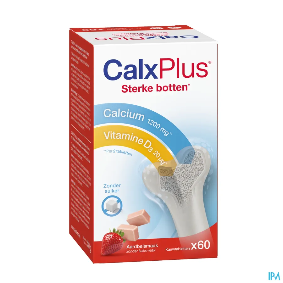 packshot van CalxPlus Aardbei 60 Kauwtabletten