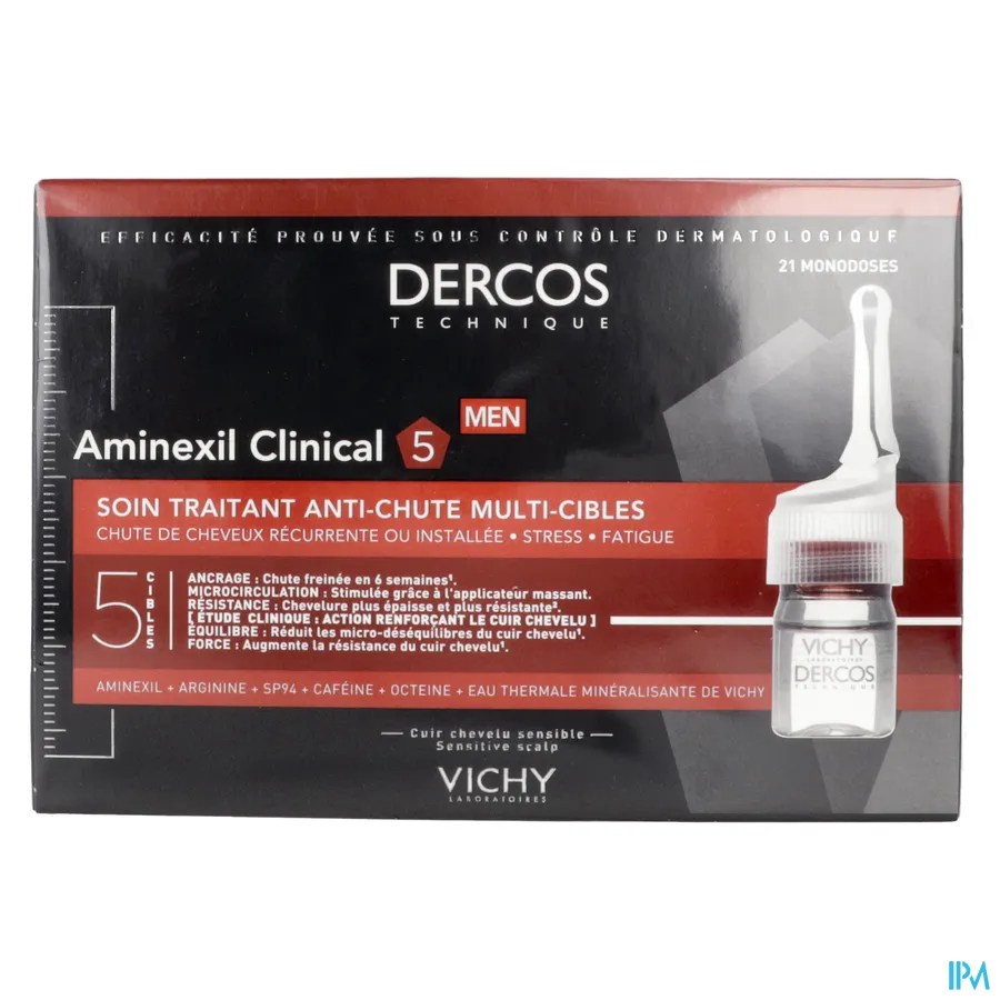 packshot van Vichy Dercos Aminexil Clinical 5 Mannen 21 ampullen