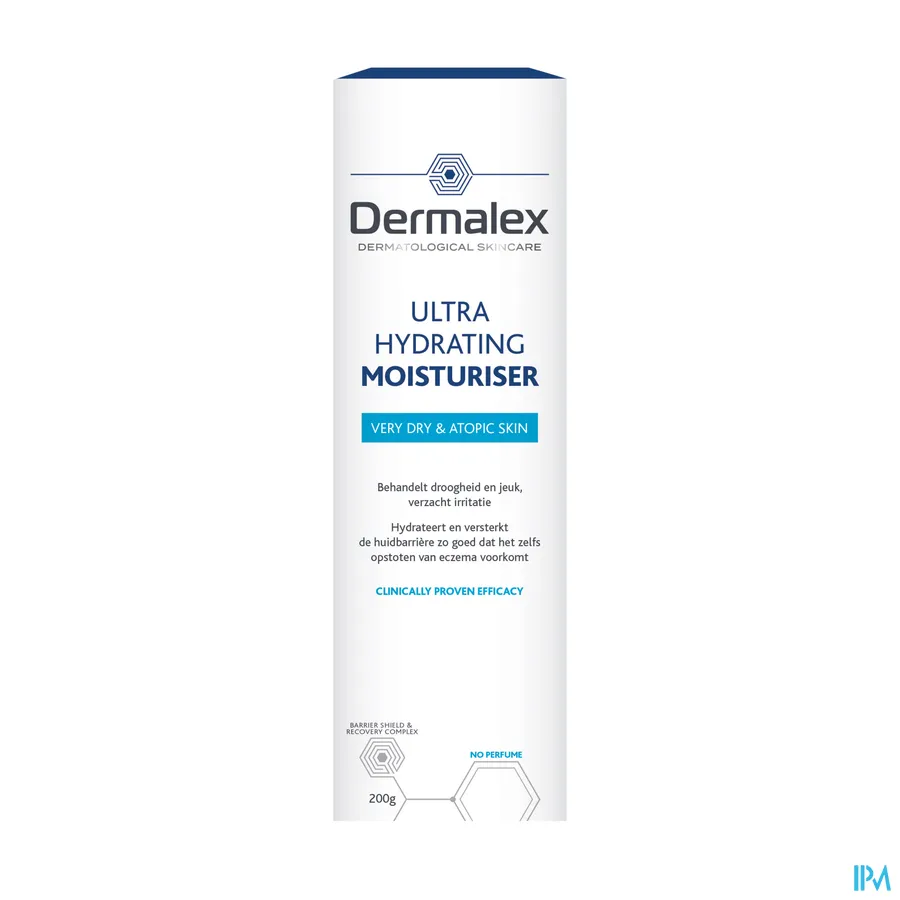 packshot van Dermalex Intensief Hydraterende Crème -voor Behandeling van Droogheid, Jeuk en Irritatie- voor Droge tot Zeer Droge en Atopische Huid Zonder Parfum Tube 200 g