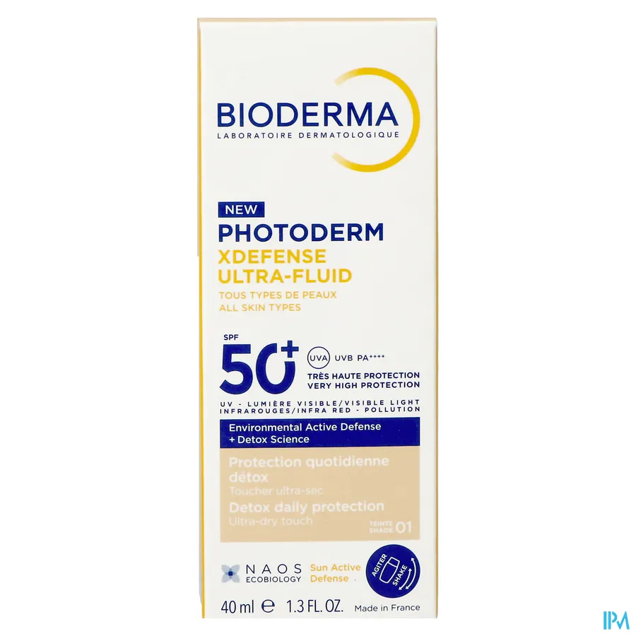 packshot van Bioderma Photoderm XDefense Ultra-Fluid SPF 50+ 40 ml Shade 01