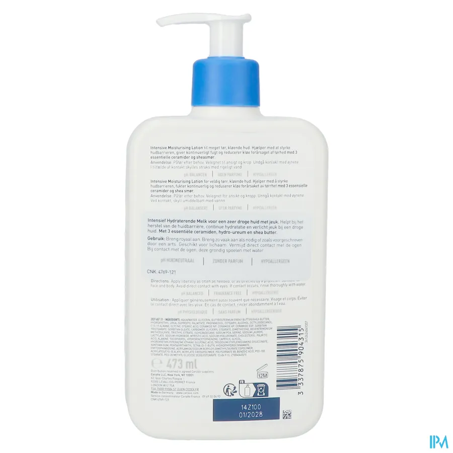 packshot van Cerave Intensief Hydraterende Melk 473 ml