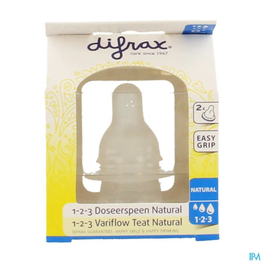 packshot van Difrax 1-2-3 Doseerspeen Natural 2 stuks