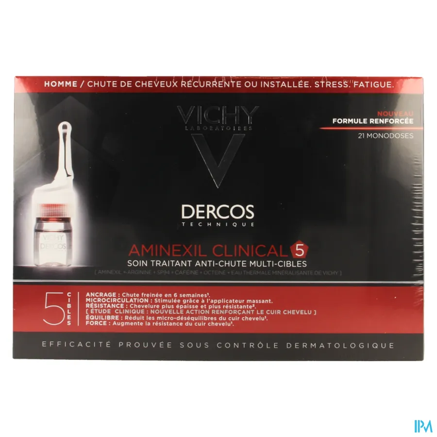 packshot van Vichy Dercos Aminexil Clinical 5 Mannen 21 ampullen
