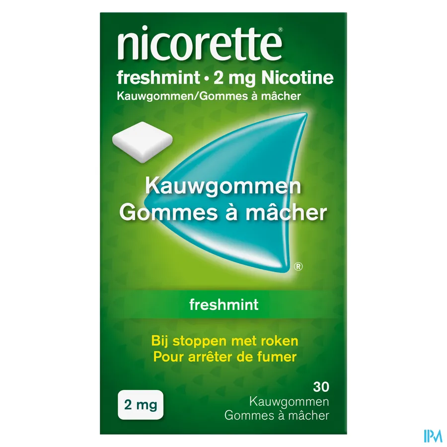 packshot van Nicorette Freshmint Kauwgom 2 mg 30 Stuks