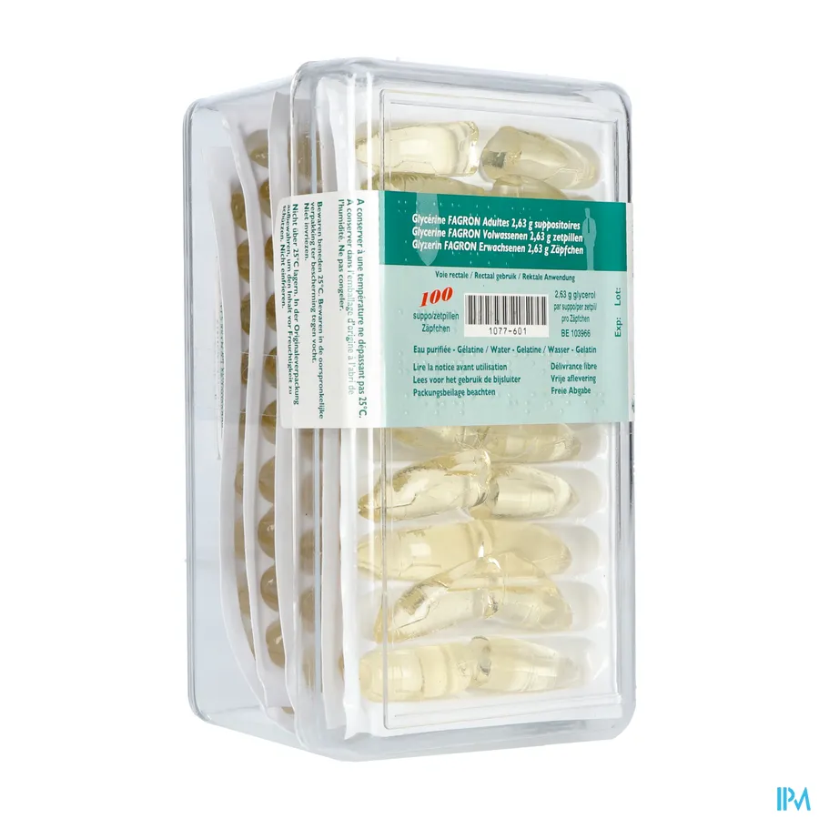 packshot van Glycerine Suppo Volw. 100 zetpillen