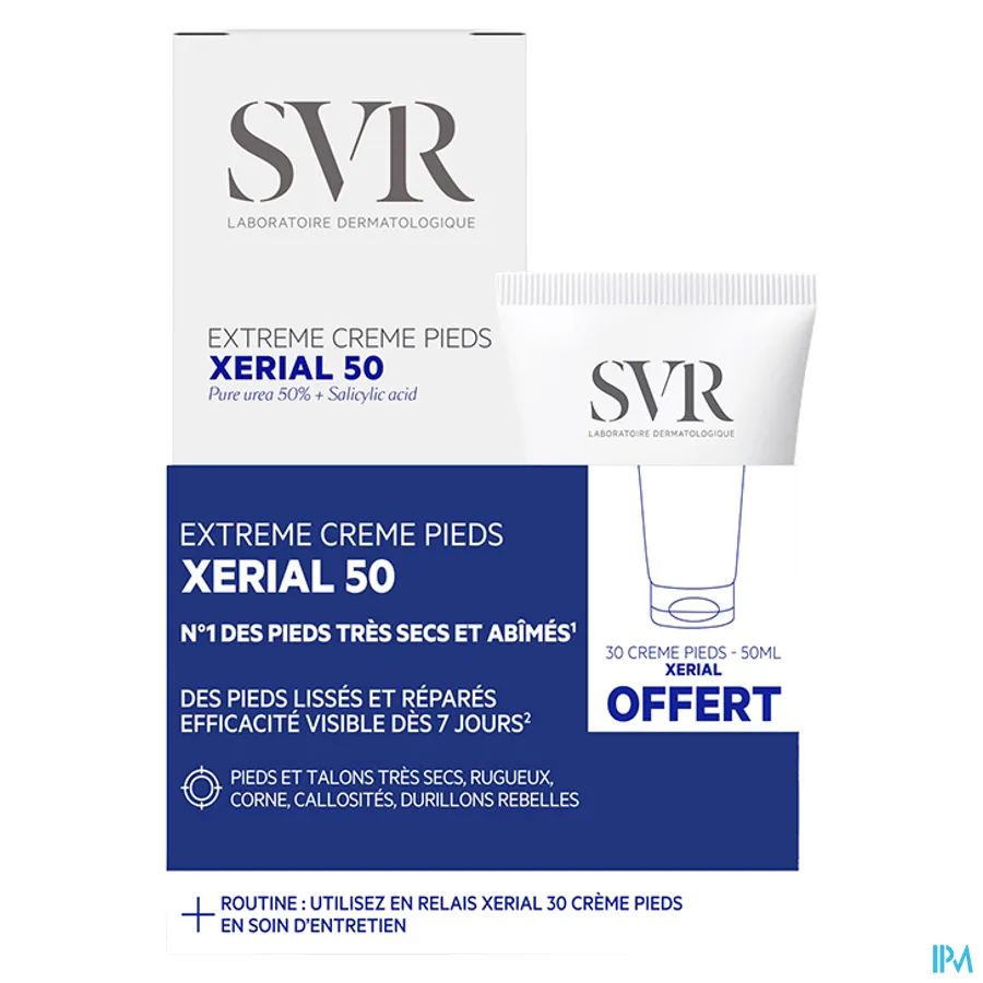 productshot van SVR Xérial Pieds Duoverpakking met Xérial 50 Extrême Voetcrème met 50% Ureum 50 ml en Xérial 30 Voetcrème met 30% Ureum 50 ml