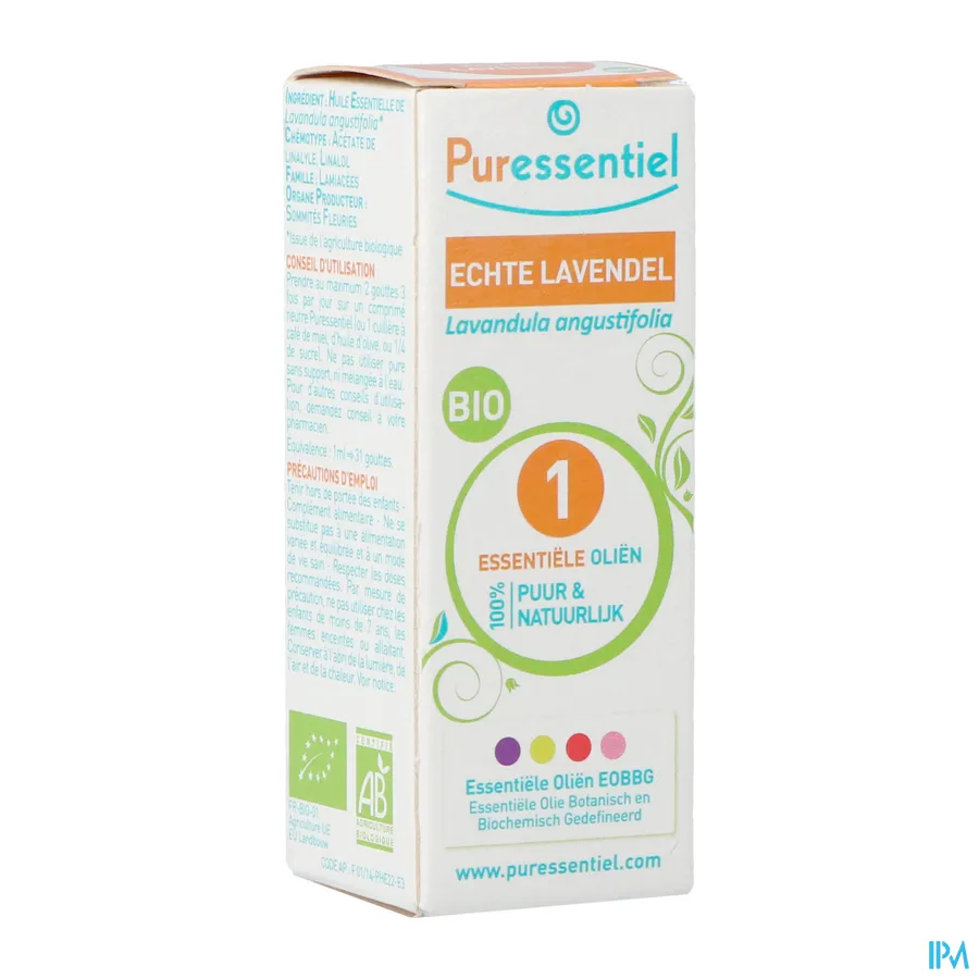 packshot van Puressentiel Essentiële Olie Echte Lavendel Bio 10 ml