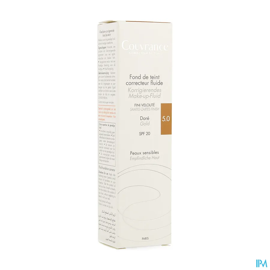 packshot van Avène Couvrance Corrigerende Vloeibare Foundation 5 Doré 30 ml