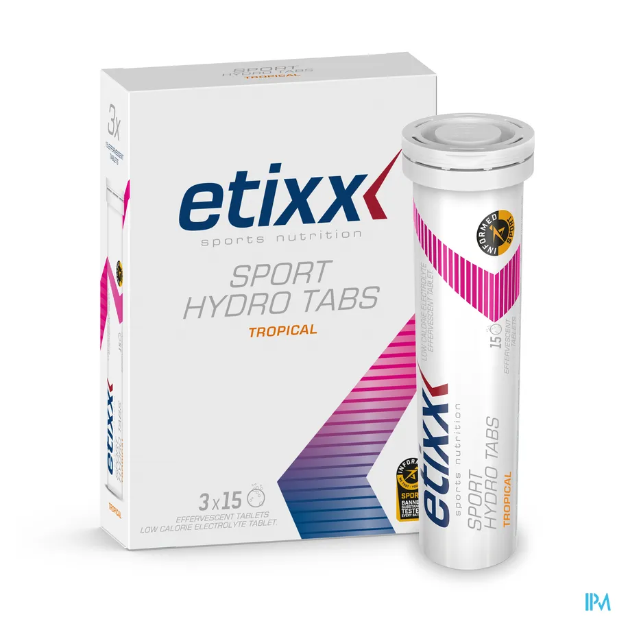 productshot van Etixx Sport Hydro Tabs Tropical 3 x 15 bruistabletten
