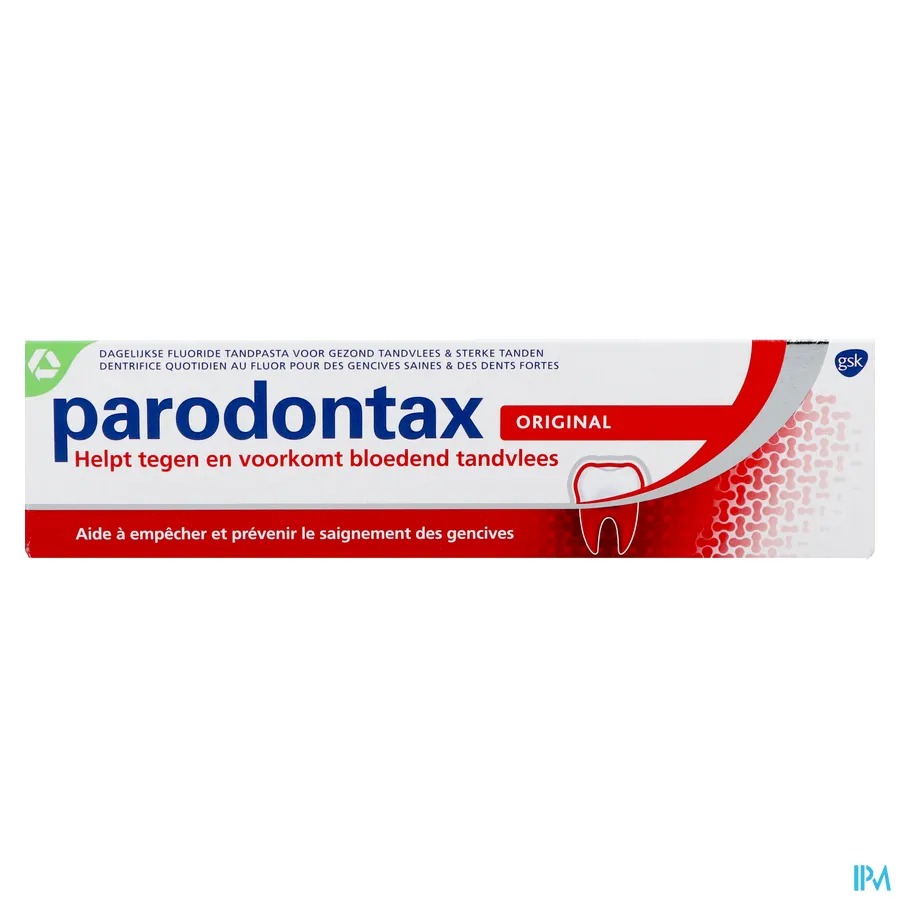 packshot van Parodontax Original mét Verbeterde Smaak -Dagelijkse Fluoride Tandpasta voor Gezond Tandvlees en Sterke Tanden - Helpt tegen en Voorkomt Bloedend Tandvlees- Tube 75 ml