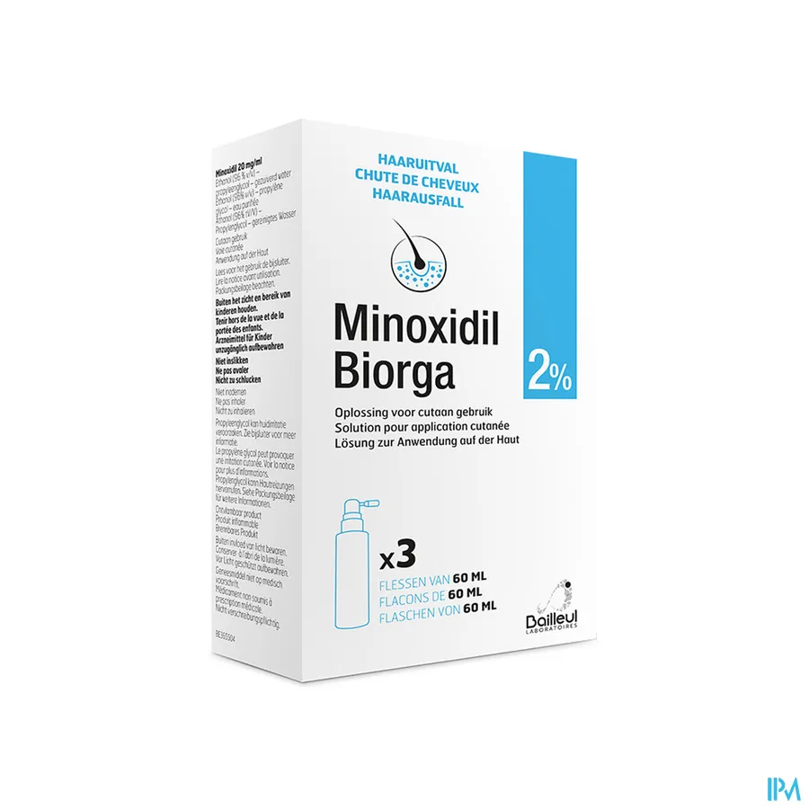 packshot van Minoxidil 2% 3 x 60ml