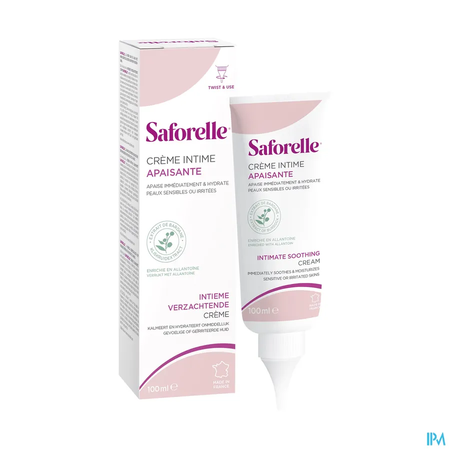productshot van Saforelle Verzachtende Intieme Crème bij Irritaties en Ongemakken van de Huid met Kliskruid en Allantoïne Tube 100 ml