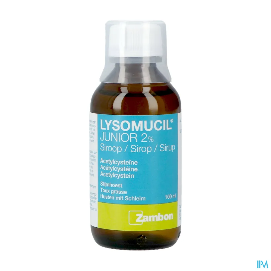 productshot van Lysomucil Junior 2% Siroop bij Slijmhoest Fles 100 ml