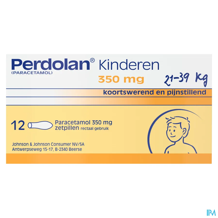 packshot van Perdolan Kind 350 mg 12 Suppo's