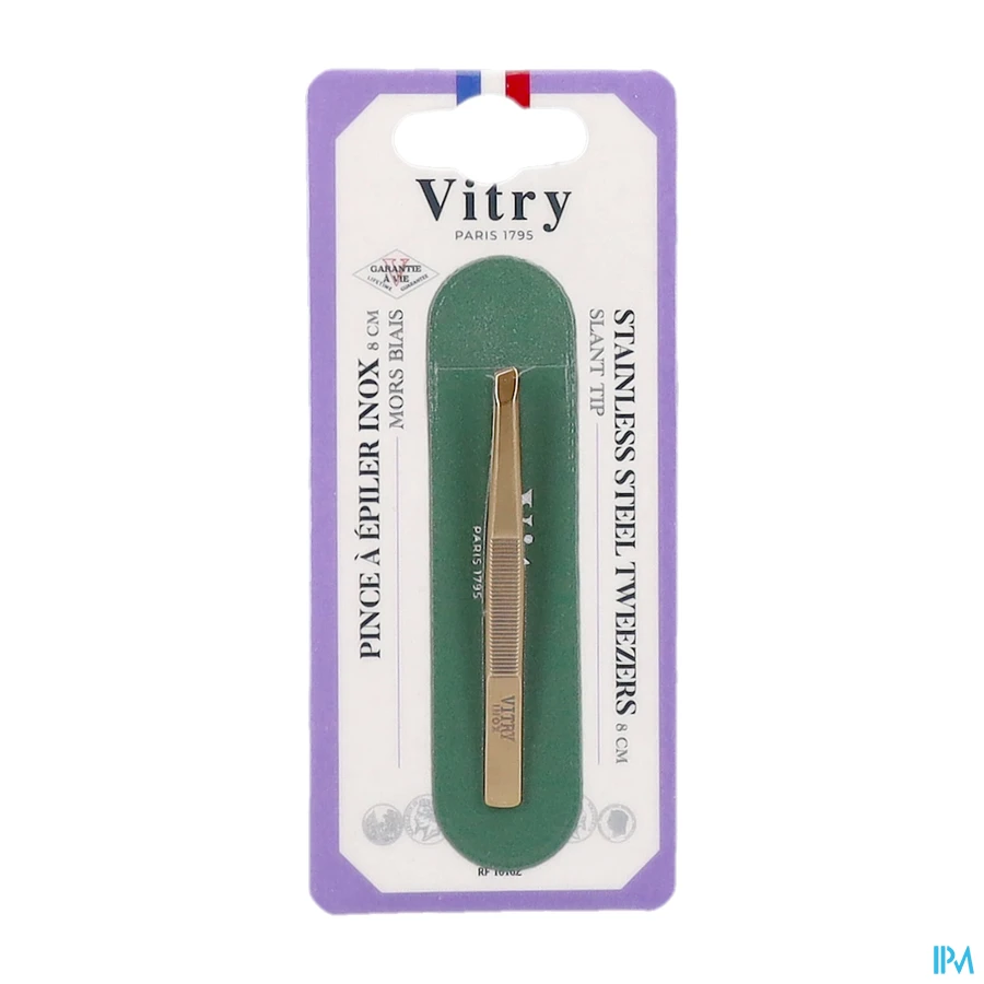 packshot van Vitry Epileerpincet met Schuine Top in Inox Verguld Klein Formaat