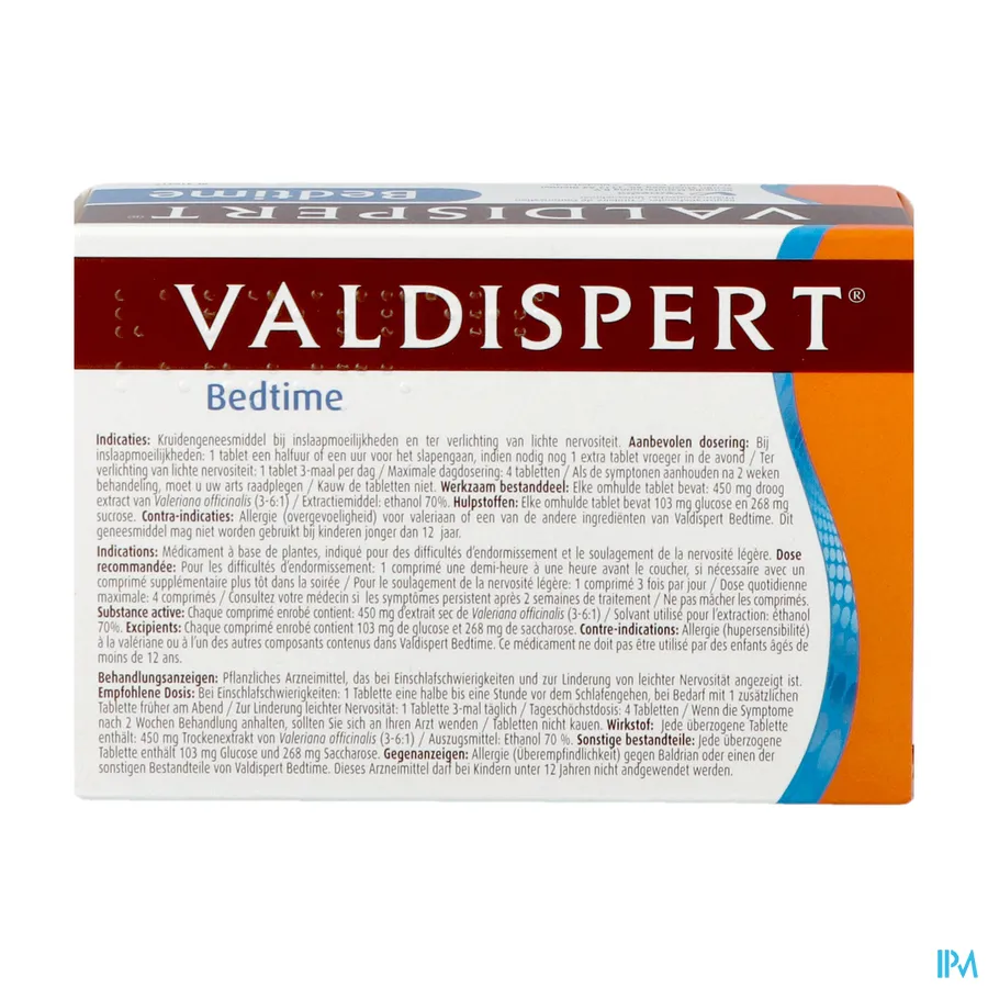 packshot van Valdispert Bedtime bij Inslaapmoeilijkheden met 450 mg Valeriaan 40 Tabletten