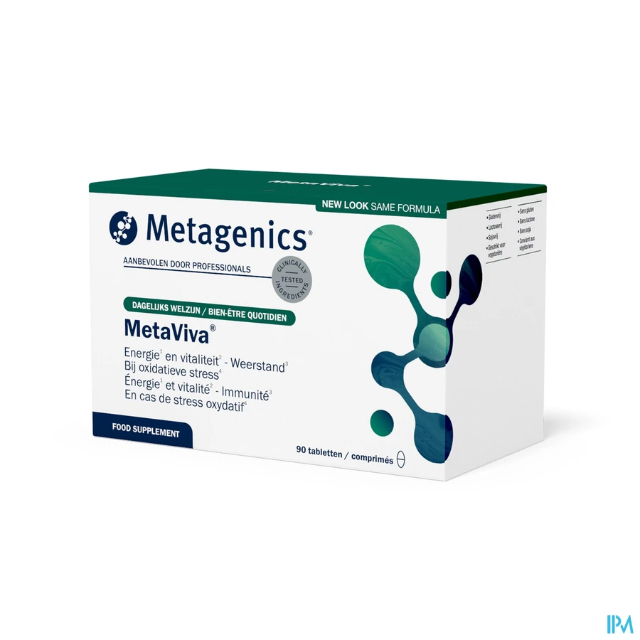 packshot van MetaViva Vitamines en Mineralen voor Energie, Vitaliteit en Weerstand en tegen Oxidatieve Stress 90 Tabletten