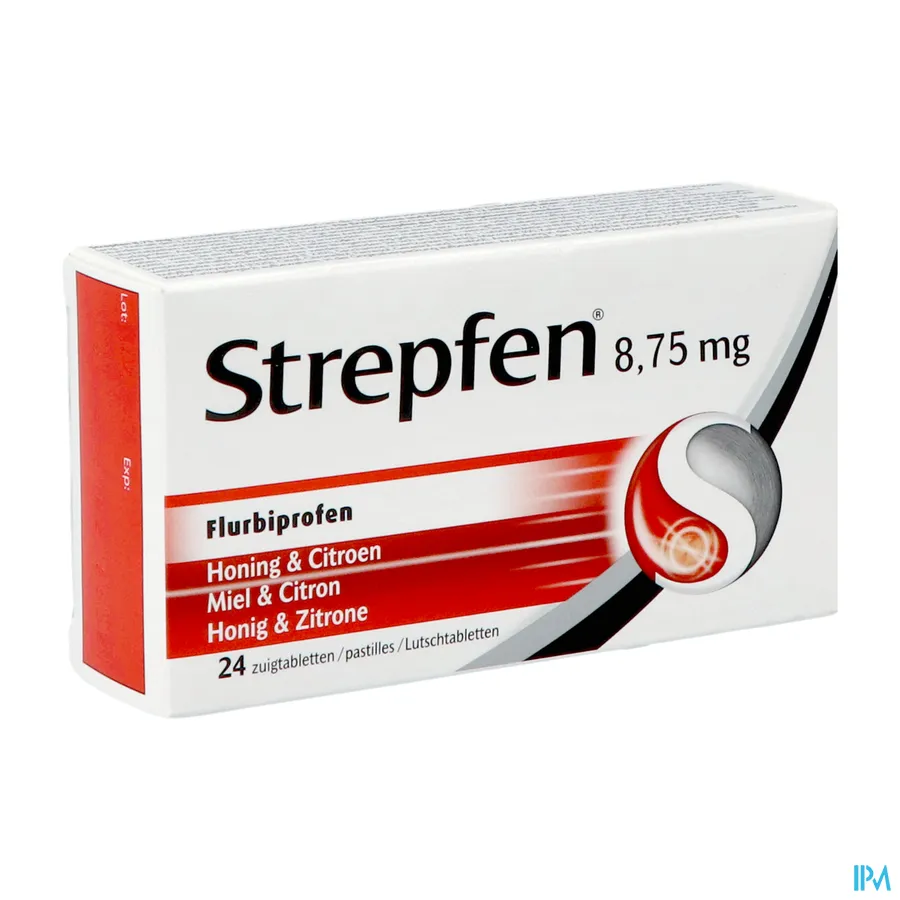 packshot van Strepfen voor Verlichting van Symptomen van Keelpijn met Honing- en Citroensmaak 24 Zuigtabletten