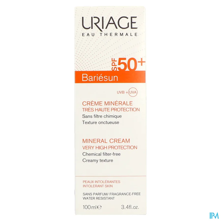 packshot van Uriage Bariésun Minerale Crème met SPF 50+ voor Kinderen en Volwassenen 100 ml