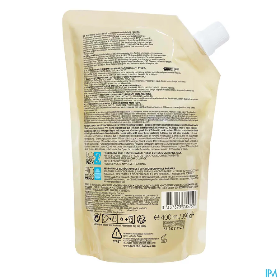 productshot van La Roche-Posay Lipikar Refill Wasolie AP+ Navulling 400 ml