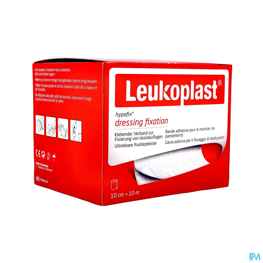 packshot van Leukoplast Hypafix 10cm x 10m 1 stuk