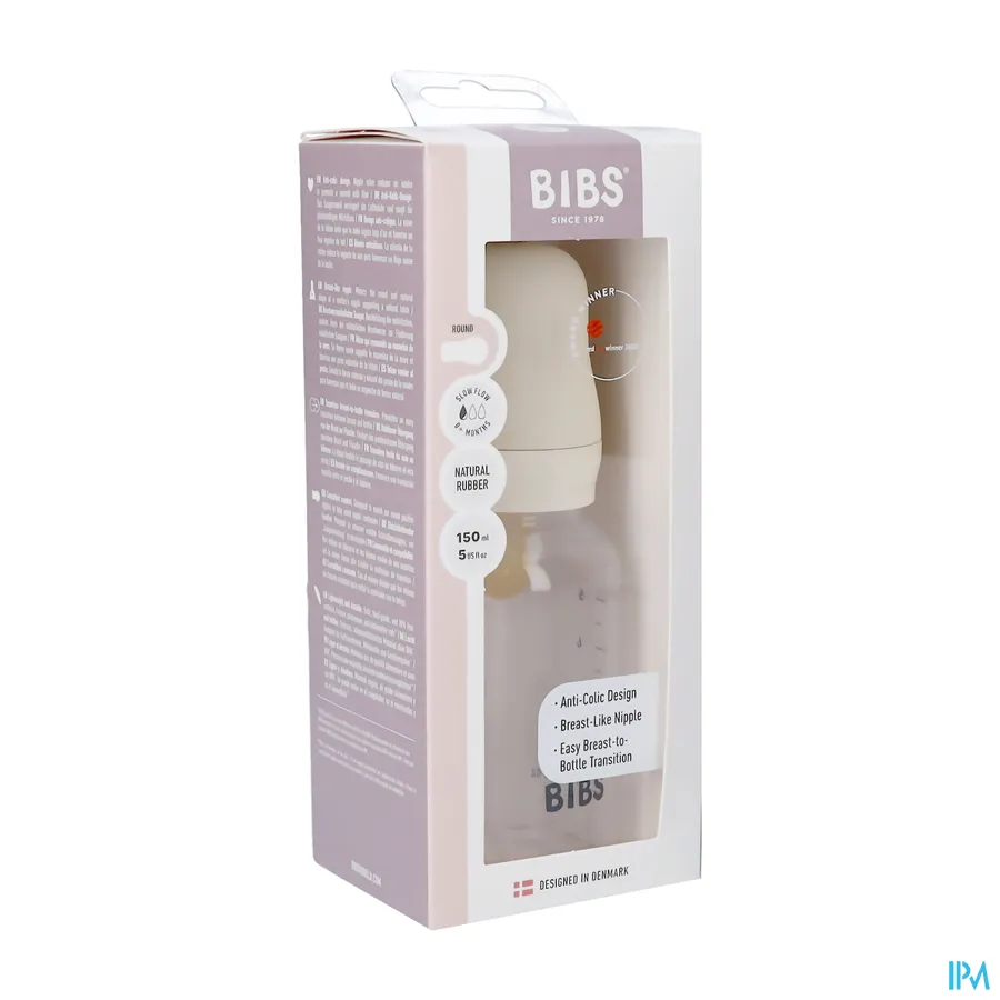 packshot van Bibs Zuigfles Complete Set Ivory 150 ml