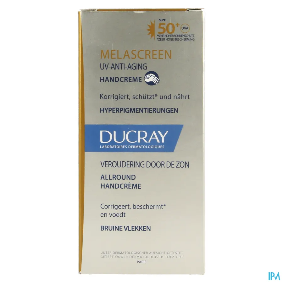 packshot van Ducray Melascreen Allround Handcrème met SPF 50+ tegen Bruine Vlekken Tube 50 ml