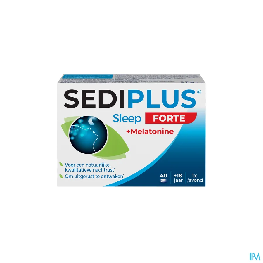 packshot van Sediplus Sleep Forte + Melatonine voor een Natuurlijke Kwalitatieve Nachtrust bij een Onrustige Slaap 40 Tabletten