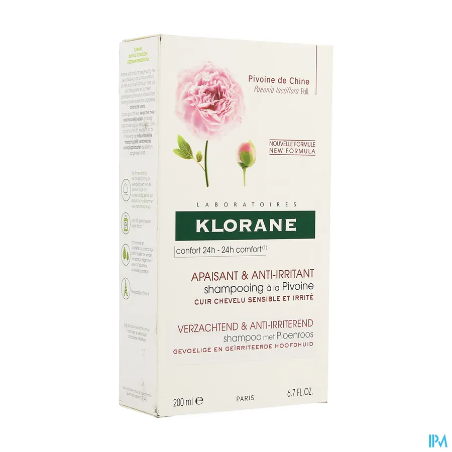 packshot van Klorane Pioenroos Shampoo voor Geïrriteerde Hoofdhuid 200 ml