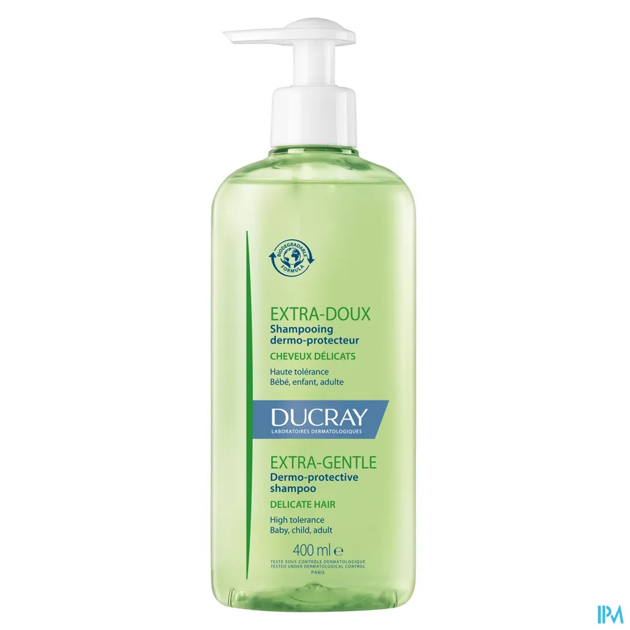 packshot van Ducray Extra-Doux Huidbeschermende Shampoo voor Normaal en Broos Haar Flacon 400 ml