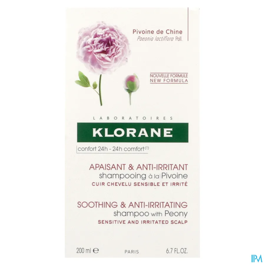packshot van Klorane Pioenroos Shampoo voor Geïrriteerde Hoofdhuid 200 ml