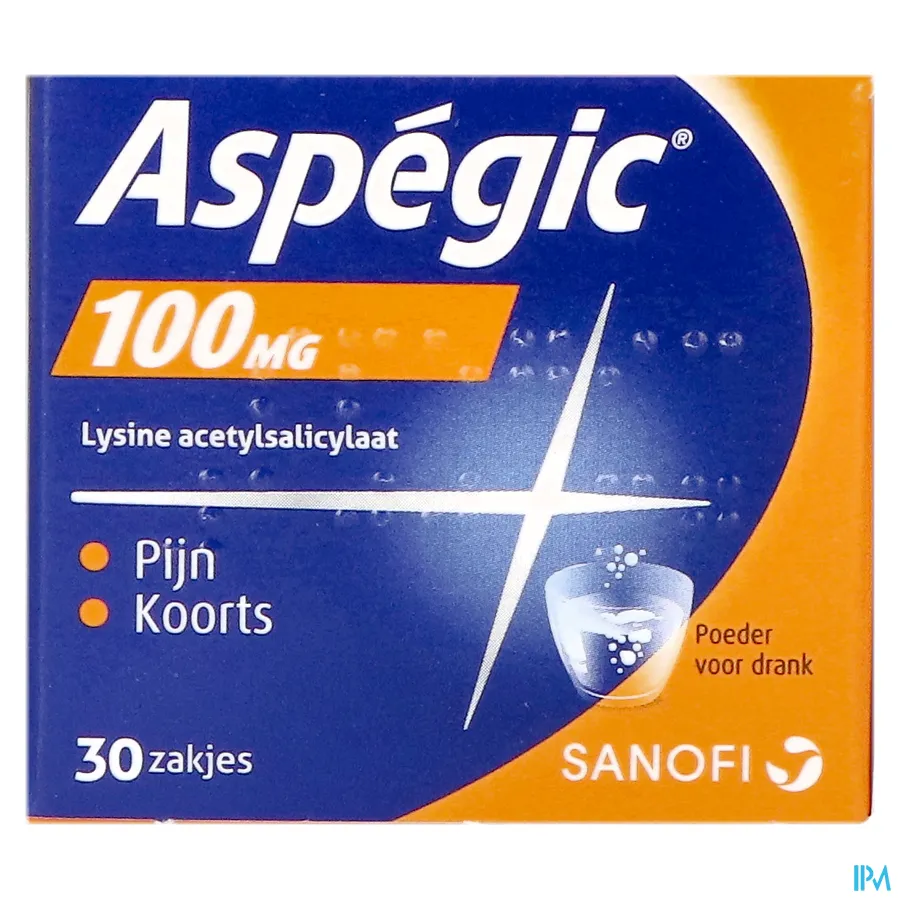 packshot van Aspégic 100 mg bij Pijn en Koorts 30 Zakjes