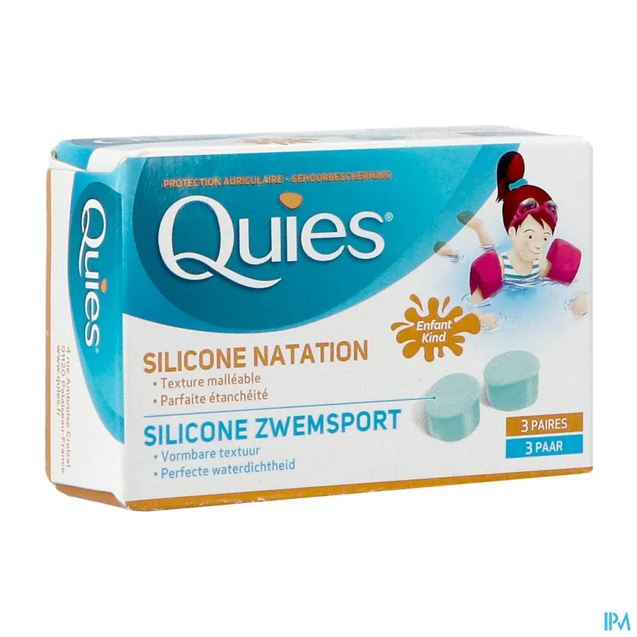 packshot van Quies Gehoorbescherming voor Zwemsport Silicone Oordopjes voor Kinderen 3 Paar