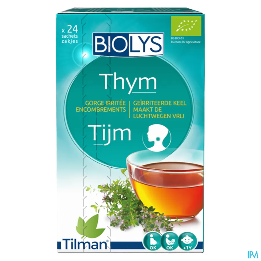 packshot van Biolys Thee voor Keel met Tijm 24 Zakjes