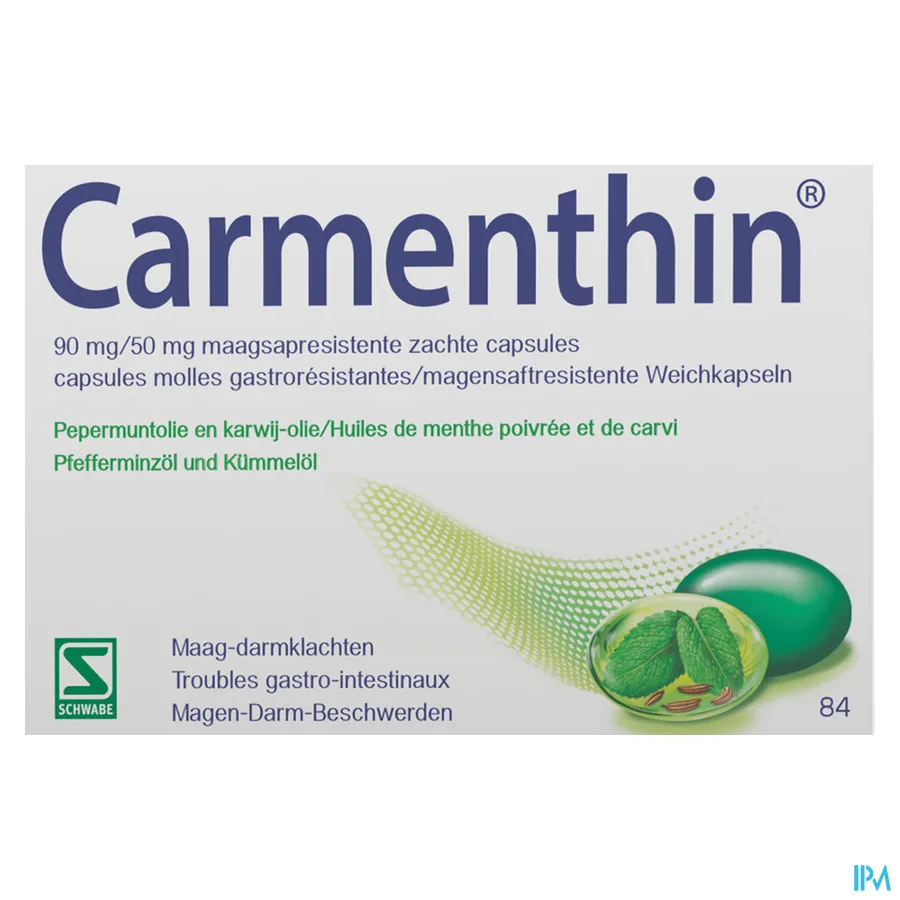 packshot van Carmenthin 90 mg/50 mg Maagsapresistent 84 zachte capsules