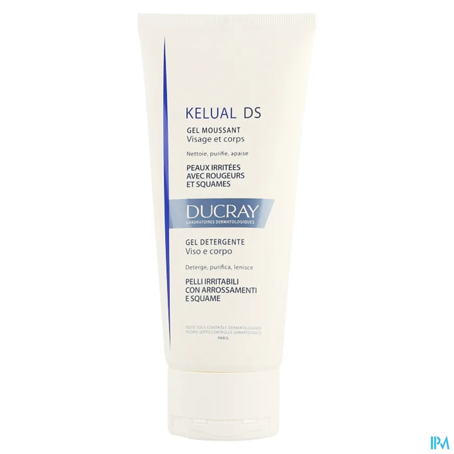 packshot van Ducray Kelual DS Schuimende Gel tegen Schilfers op Gelaat en Lichaam Tube 200 ml