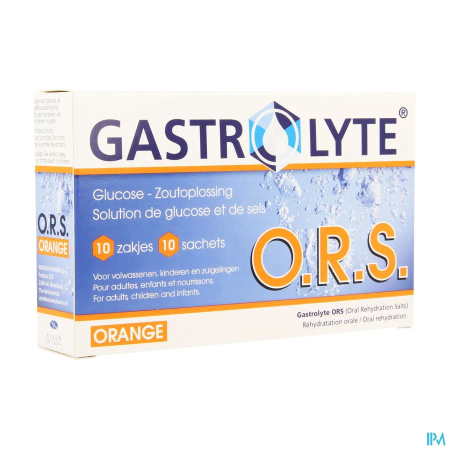 packshot van Gastrolyte O.R.S. Glucose-Zoutoplossing Orange 10 Zakjes